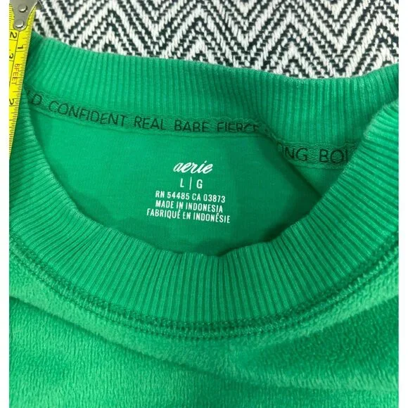 Aerie Women's Green Pullover Sweatshirt Large Soft Fleece Crewneck Casual Long S - Picture 3 of 7